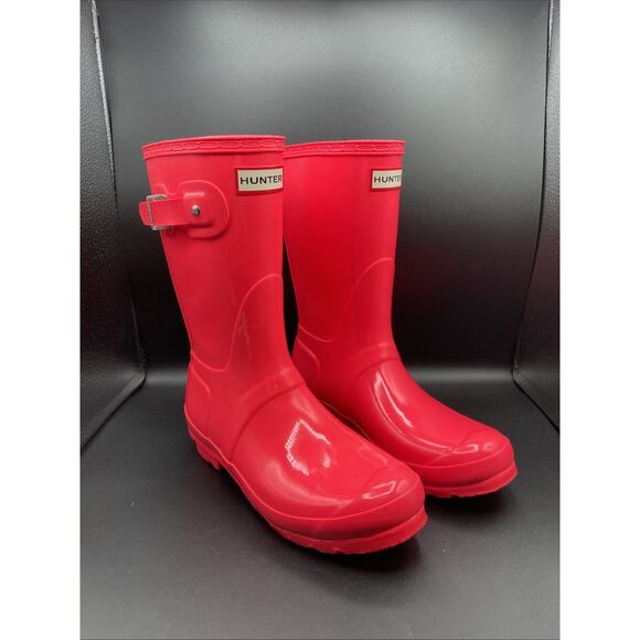 Hunter Rain Boots Women's Size 8 Short Gloss Hyper Pink WFS2000RGL - Picture 1 of 13